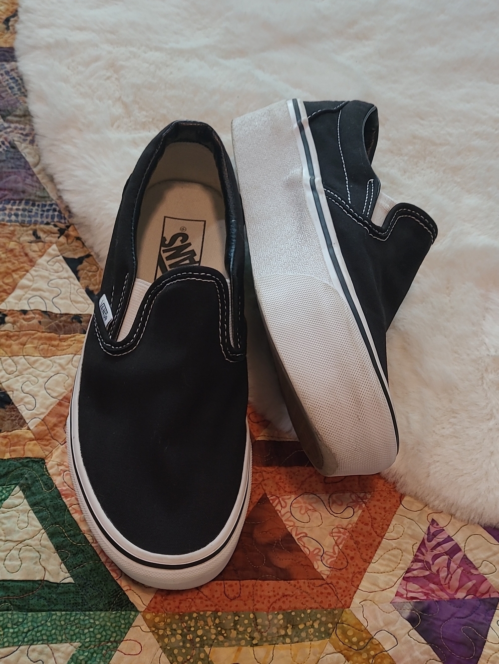 Vans Platform Black & White Casual Slip-On Emo Punk Grunge Rock Sneakers